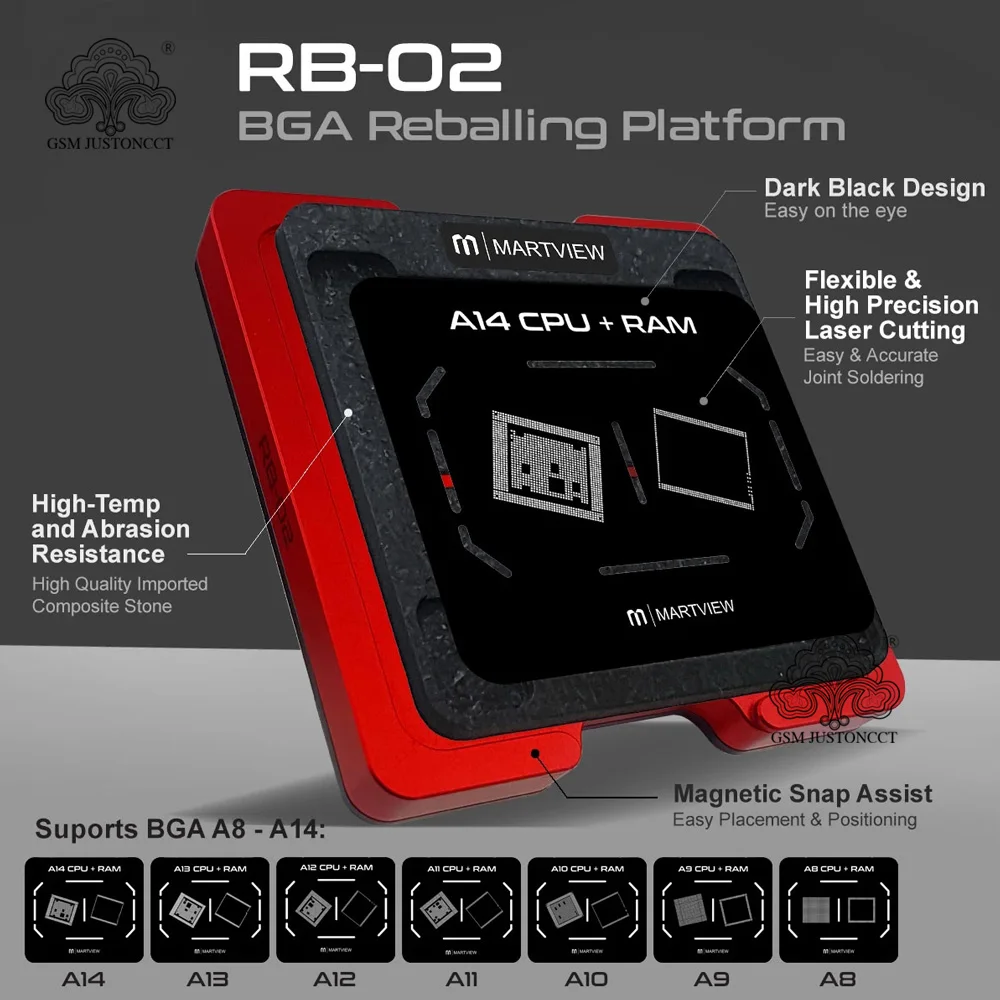 Martview RB-02 7in1 CPU Reballing Stencil Full Set for iPhone A8 A9 A10 A11 A12 A13 A14