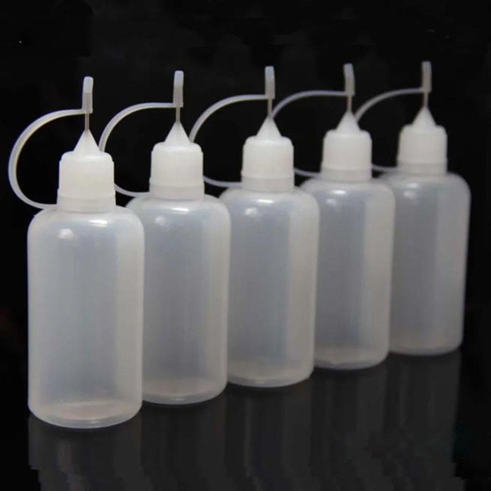 Botella aplicadora de Punta exprimible de plástico, gotero recargable con tapas de punta de aguja para pegamento DIY, 20ml, 50ml, 1/5 Uds.