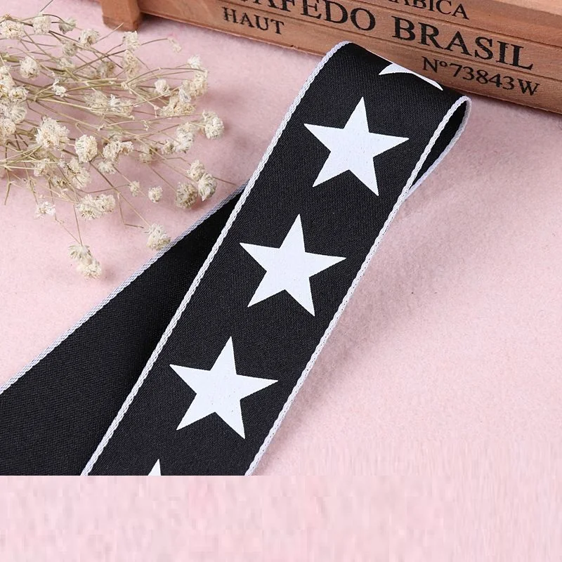 2M 4cm Black White Letter Star printed Grosgrain Ribbon Trim Handmade Sewing Accessories DIY Craft Supplies christmas ribbon