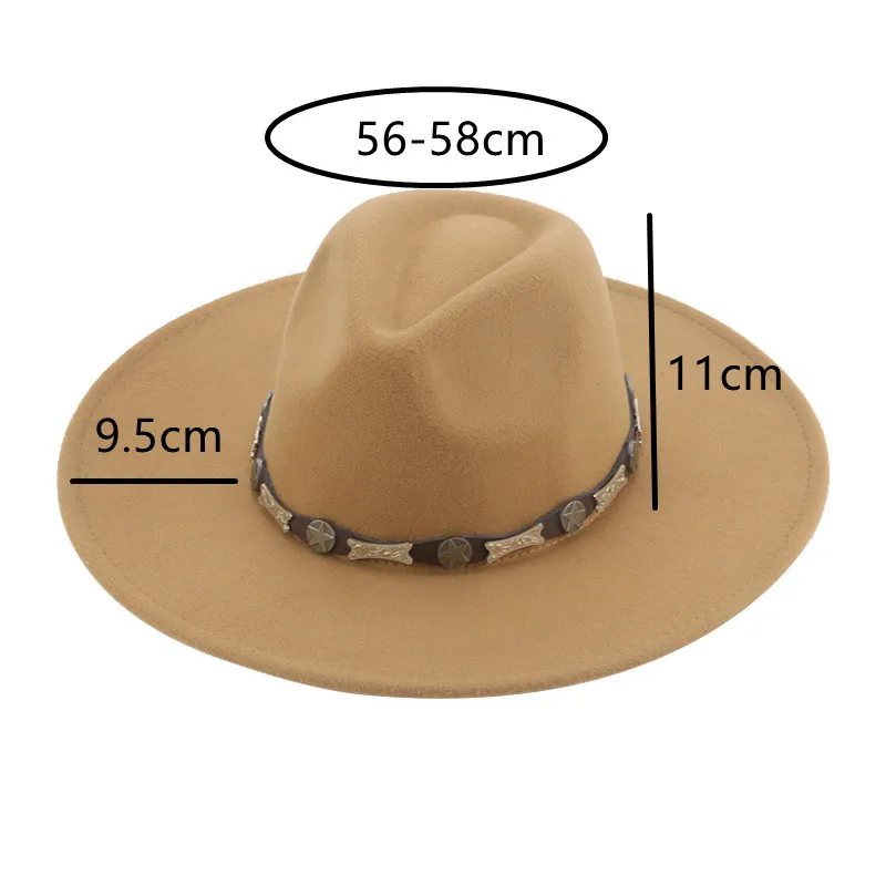 

Hat Fedoras Hats for Women Felt Big Brim 9.5cm Belt Leather Western Cowboy Luxury Fashion Winter Women's Hats New Chapeau Femme