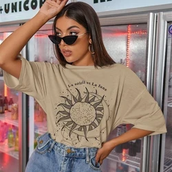 Women Short Sleeve Sun Moon Funny Printed T Shirt Cotton O-Neck Fashion Street Style Tops for Female