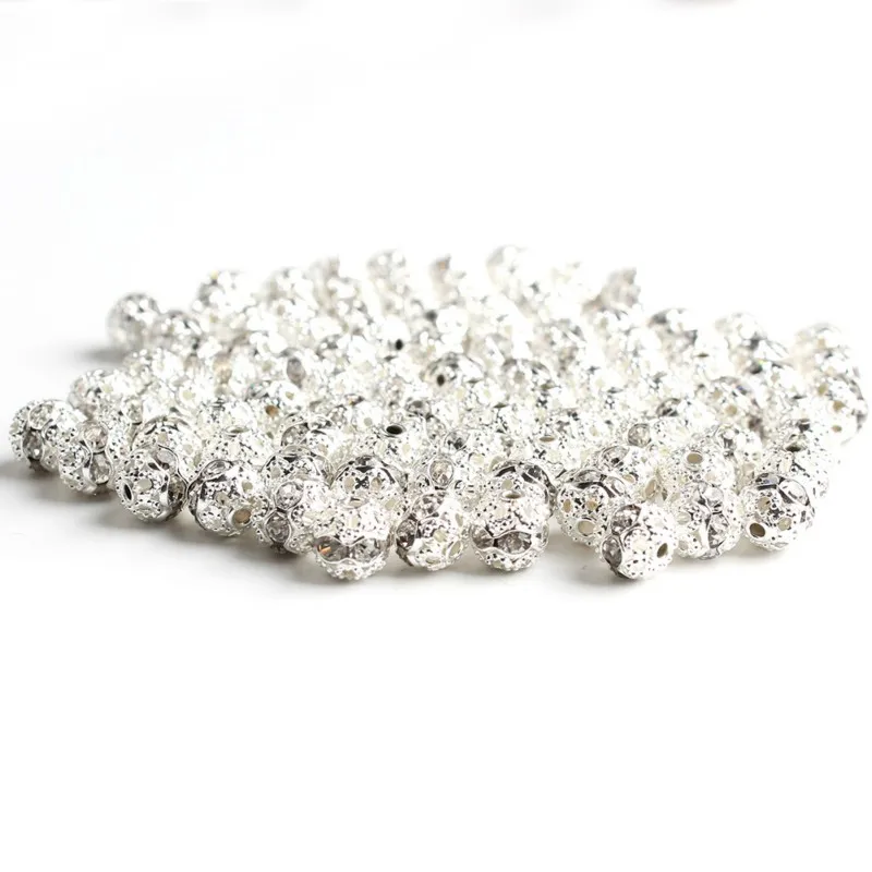 50/100pcs 6mm Metal Rose Gold Black Silver Plated Crystal Rhinestone Ball Spacer Loose Beads For Jewellery Making Diy Bracelet
