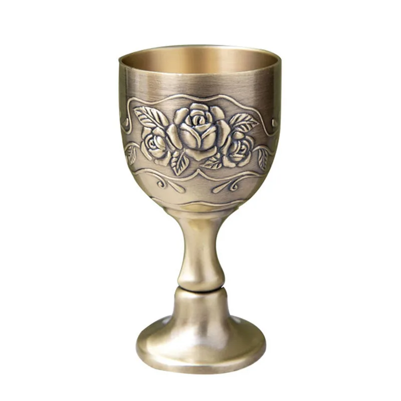 

50ML Vintage Wine Glasses Embossed Copper Cup Wine Chalice With Flower Pattern Goblet Wine Chalice European Style Liquor Glass
