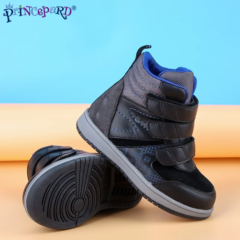 Princepard Botines para niñas y niños, zapatillas ortopédicas para niños con plantillas de soporte para el arco, zapatos de cuero rosa y gris para