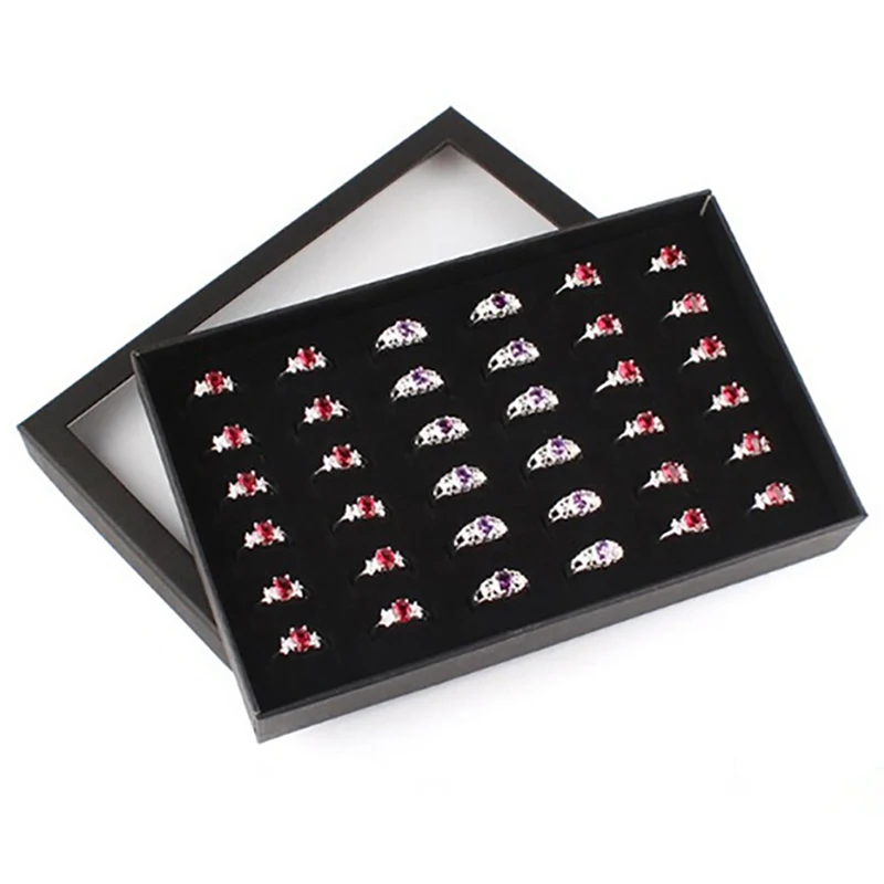 Earrings Display Holder Organizer Practical Show Case Transparent Window PVC 36 Slots Ring Box Tray Jewelry Storage Case