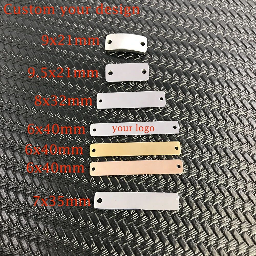 MaiLun 30 Stück Edelstahl-Rechteckverbinder, kostenlose Lasergravur, individuelles Logo oder Design, rechteckiger Anhänger, gravierbare Stange – Detail 1