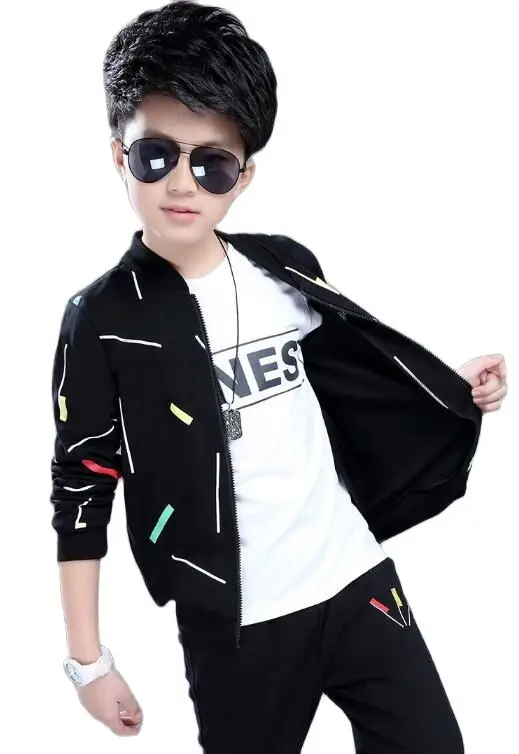 Boys' spring and autumn two-piece suit, big children's cardigan jacket casual sports Korean children's clothing images - 6