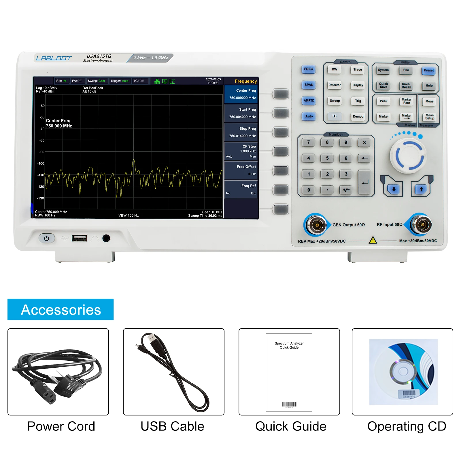 Labloot DSA815-TG 9kHz - 1.5GHz Spectrum Analyzer 9 Inch LCD Display Spectrum Analyzer with Tracking Generator