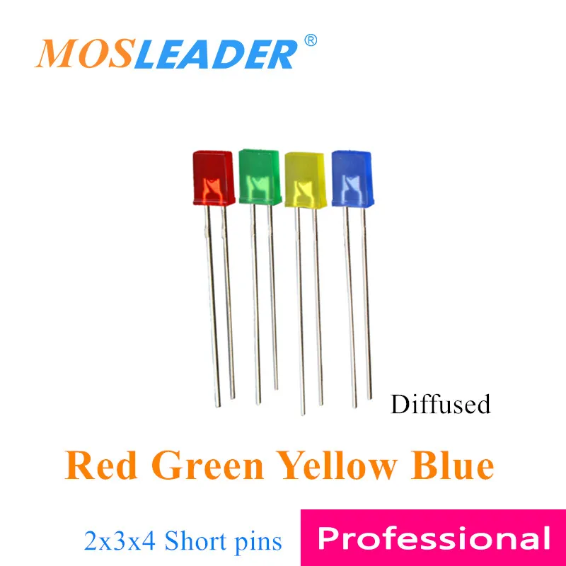 Mosleader 1000pcs Diffused 234 Square led Red Green Yellow Blue Short pins Color turn color 2x3x4 2*3*4 Foggy led