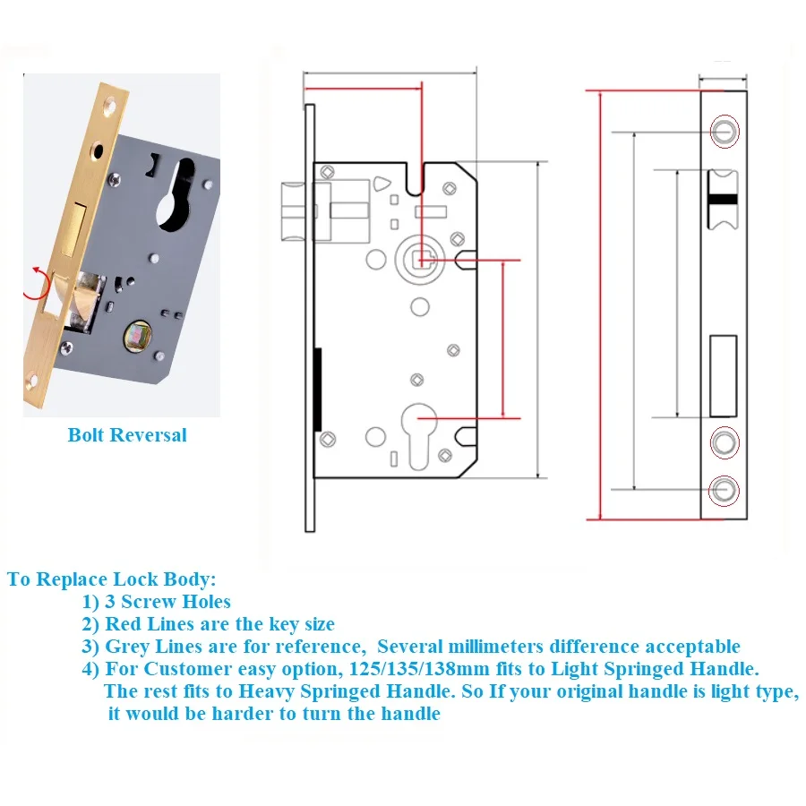1Pc Mortise Door Lock Body Replacement Interior Bedroom Wood