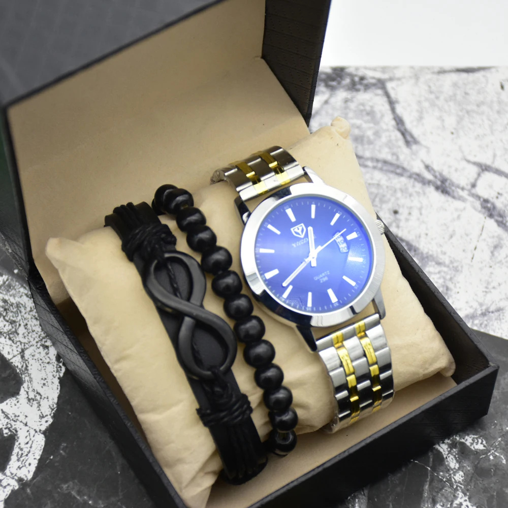 

Luxury Men's Watch 30m Waterproof Date Clock With Bracelet 3Pcs Men Quartz Casual Wrist Watch Relogio Masculino Gift Box ForMens