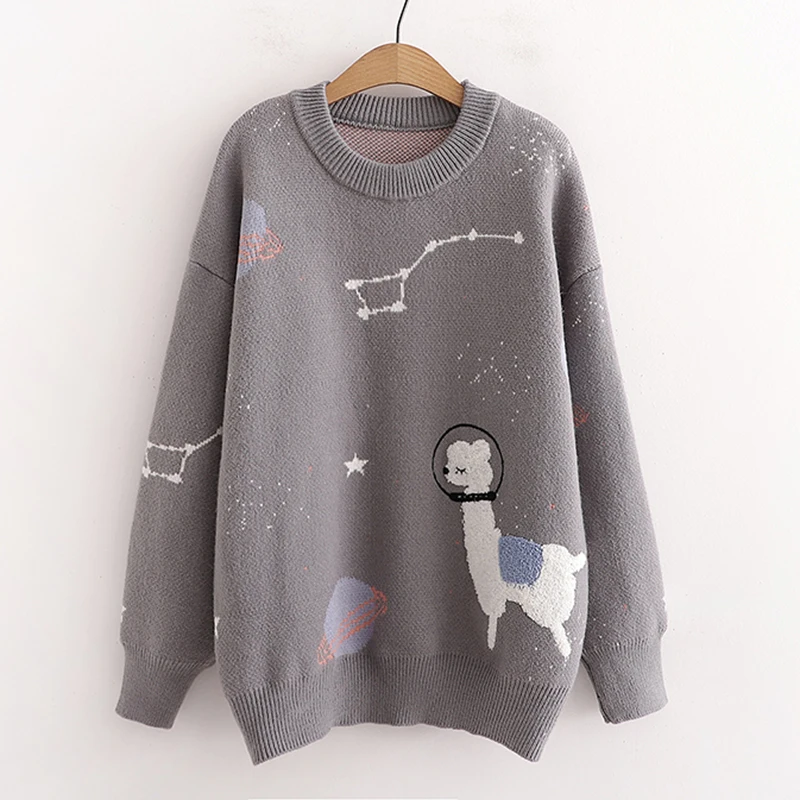 Cute Cartoon Print Knitwear Women Pullover Sweater korean loose Soft knit jumper tops casual outwear pull femme spring autumn