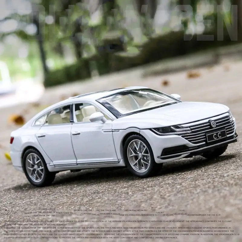 1:32 Scale Diecast Toy Car Model Volkswagen CC Pull Back Doors Openable Sound & Light Educational Collection Gift For Kid