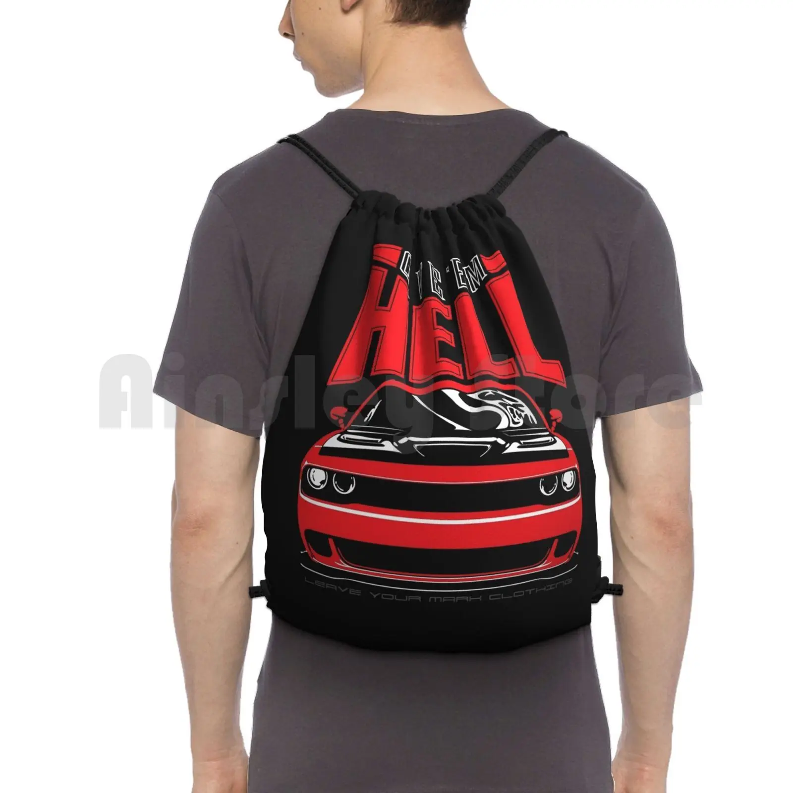 Give'em Hell Challenger Backpack Drawstring Bag Riding Climbing Gym Bag Leave Your Mark Stang Give Chevy Camaro