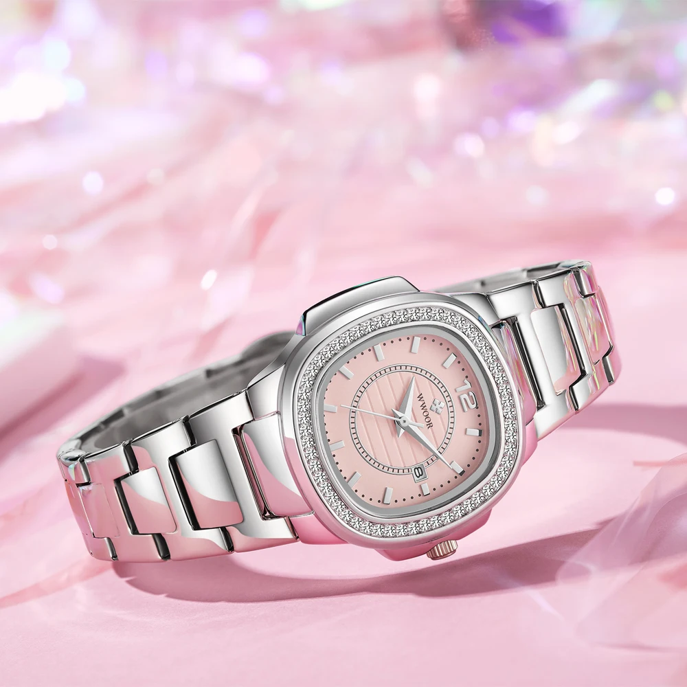 WWOOR Ladies Rhinestone Fashion Watch Women Female Clock Date Waterproof Quartz Watch Women's Wristwatch Dress Relogio Feminino