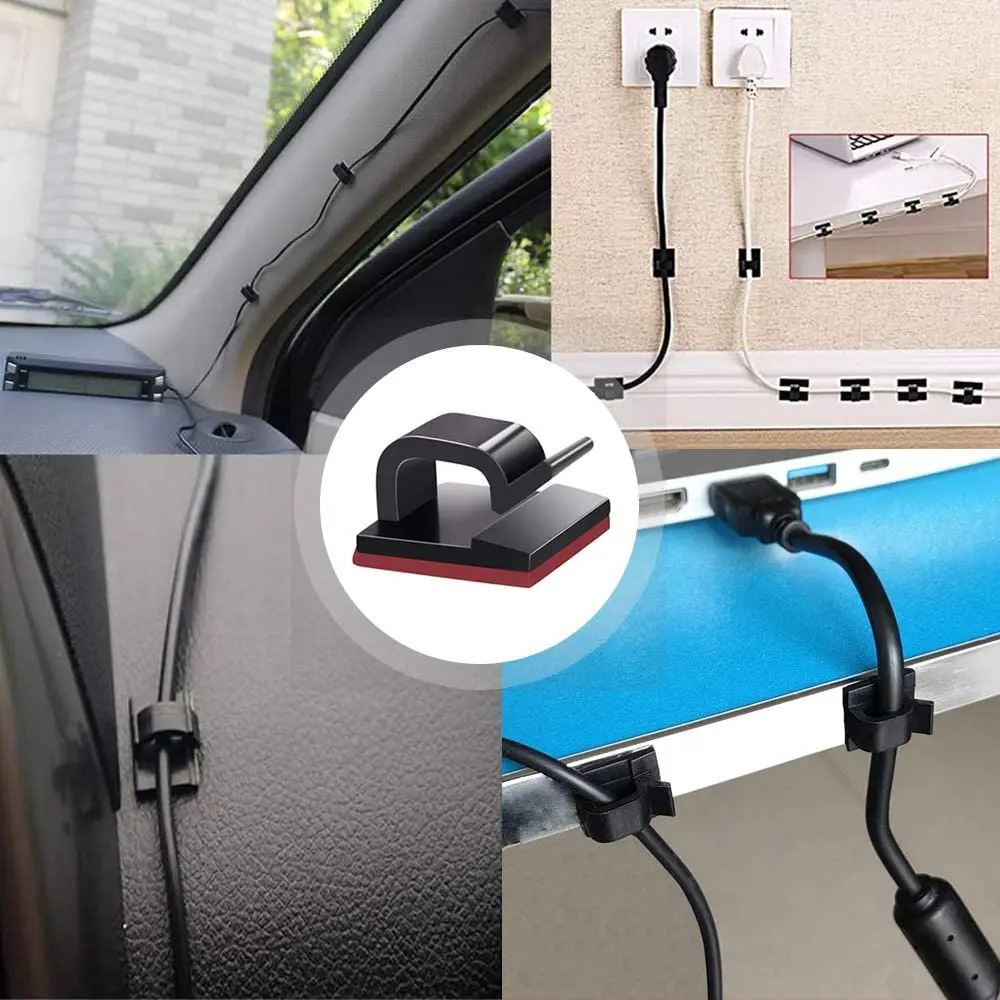 Samoprzylepny uchwyt na kabel samoprzylepny klipsy do mocowania organizator Clamp Management klej do Home Office Car Clamp Wire Manager naklejki ścienne