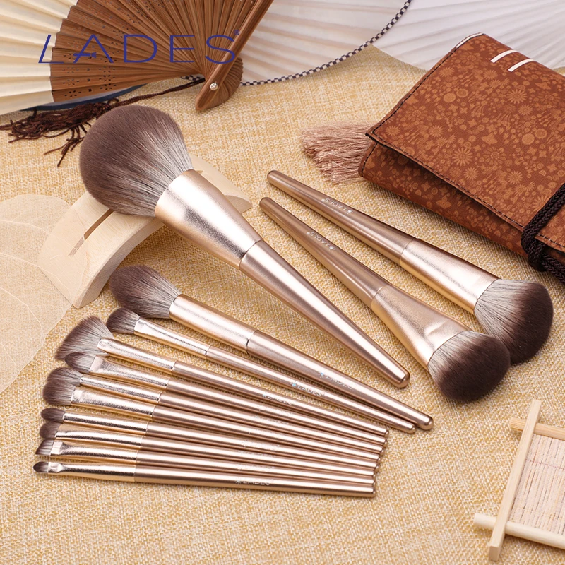 BELÄDT 14PCS Make-Up Pinsel Set Foundation Rouge Pulver Pinsel Lidschatten Blending Machen up Kits Kosmetische Werkzeuge Gold mit Beutel