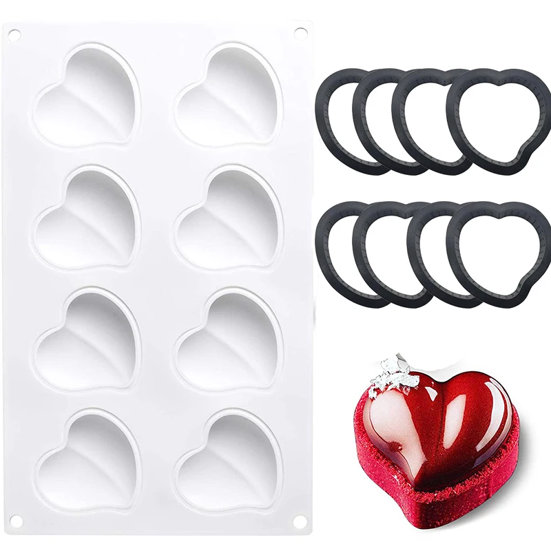 Silicone Mold Heart With Tart Ring Dessert Cutter Tray Cake Decorating Tool Perforated Mousse