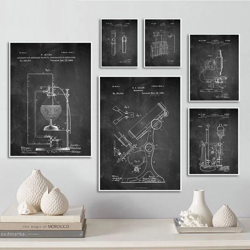 Canvas Painting Black & White Chemistry Biology Periodic Table Art Print Posters Science Medical Laboratory Picture Decor