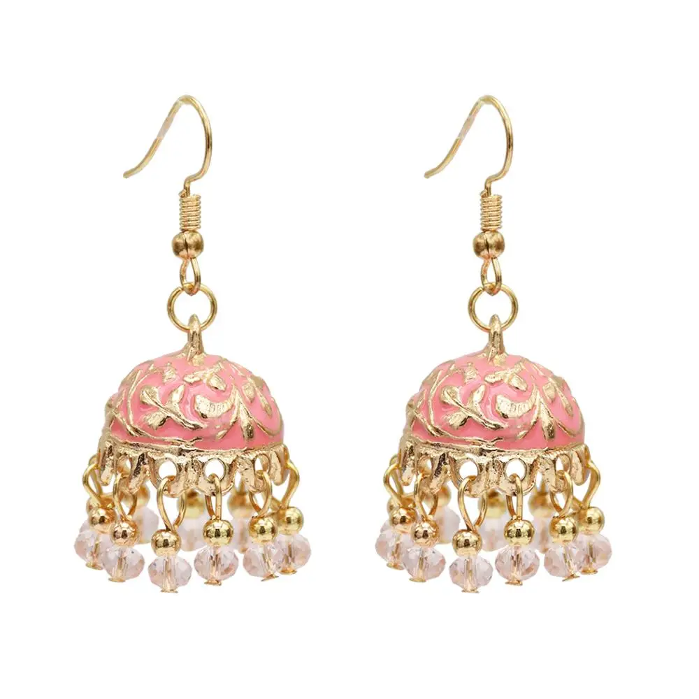 Egypt Thailand Gold Resin Beaded Statement Earrings for Women Boho Indian Jhumka Earring Carved Flower Wedding Party Jewelry