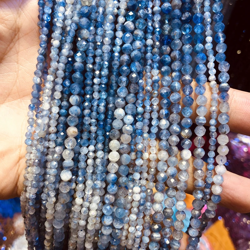 Natural Mult Kyanite Micro Faceted Beads 2mm 3mm 4mm Faceted Gem Spacer Beads,Small Blue Beads Blue Tiny Beads,1string of 15.5