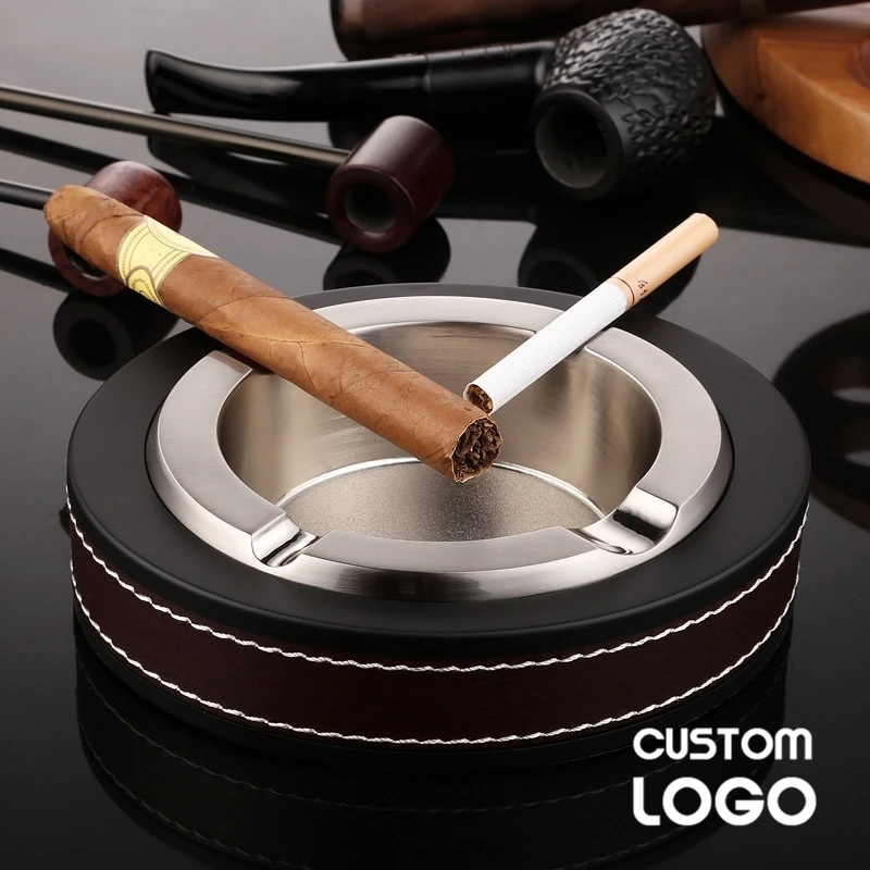 

Top Quality Cigar Ashtray Metal Leather Free Custom Logo Cigarette Tobacco Ash Storage High Capacity Cigaret Ashtray Gifts