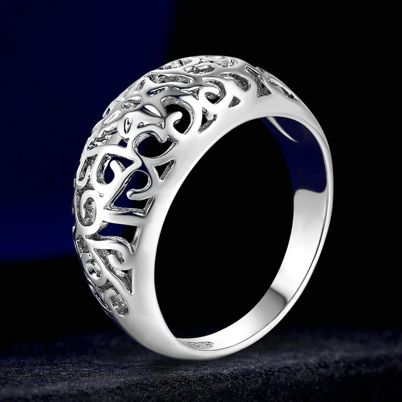 Women\'s Fashion Romantic Rose Gold Color Flower Hollowed Round Engagement Finger Ring Wedding Bands Vintage Jewelry Size 6 - 10