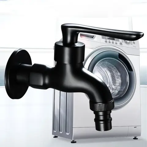 Svart mässings enkel kallvattenkran väggmonterad för badrum hörn tvättmaskin utvändig trädgård bibcock bad toalett mopp pool kran 12 best sales mässingskran - №3