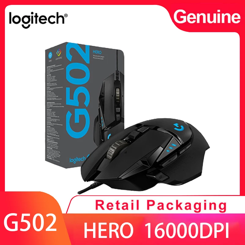 Logitech G502 HERO Professional Gaming Mouse 16000DPI Gaming Programming Mouse Adjustable Light Synchronizatio For Mouse Gamer