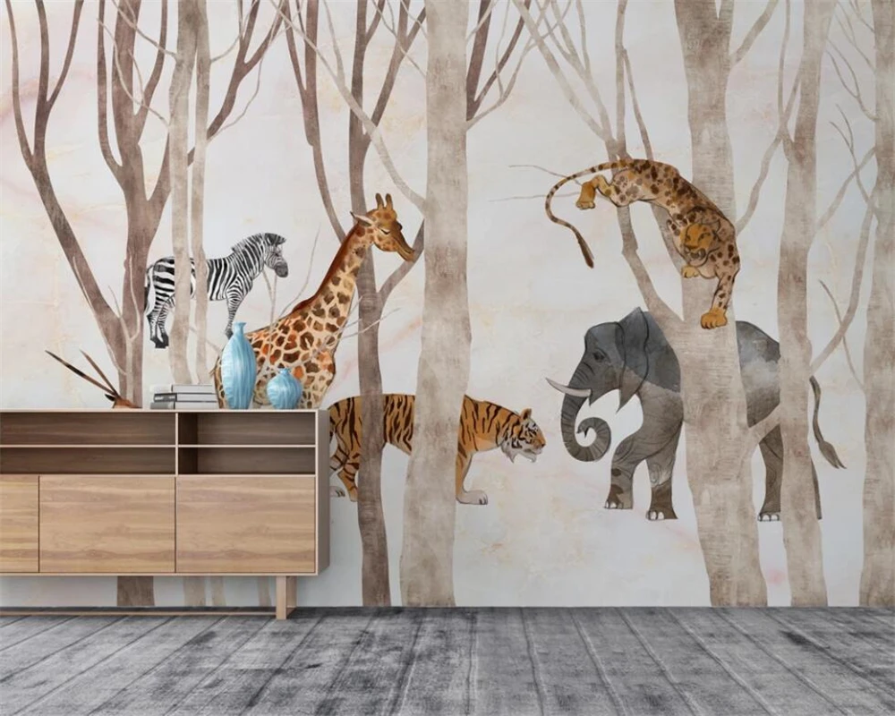 

beibehang Custom 3d wallpaper mural hand-painted animal forest TV sofa background wall decoration painting 3d wallpaper