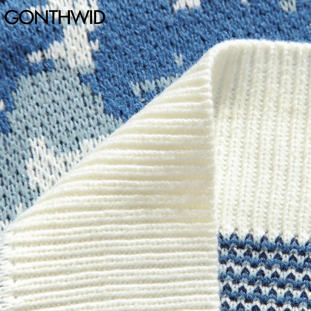 GONTHWID Snow Mountain Knitted Jumper Sweaters Streetwear Mens Hip Hop Harajuku Pullover Knitwear Tops Fashion Outwear Male