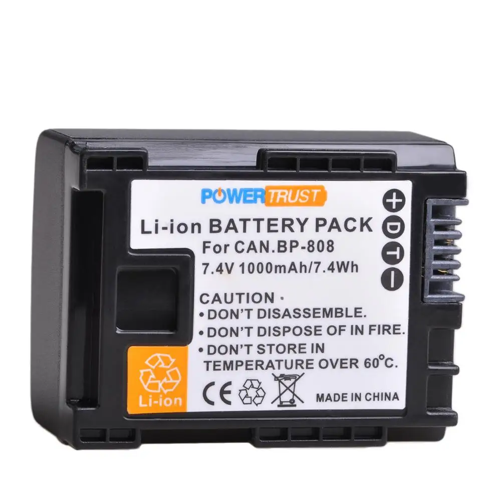 PowerTrust 1000mAh BP-808 BP 808 Camera Battery for Canon BP-827 BP 827 BP-819 BP-807 BP-809 XA10 HF20 HF10 HF100 HG20