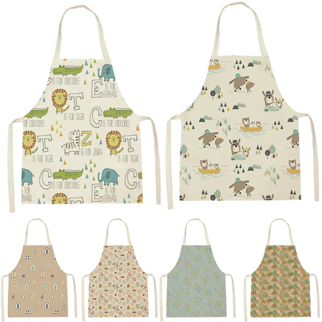 Animal Style Apron Household Cleaning Pinafore Cooking Aprons For Men Cartoon Lion Pattern Sleeveless Cotton Bib Home Custom Bib