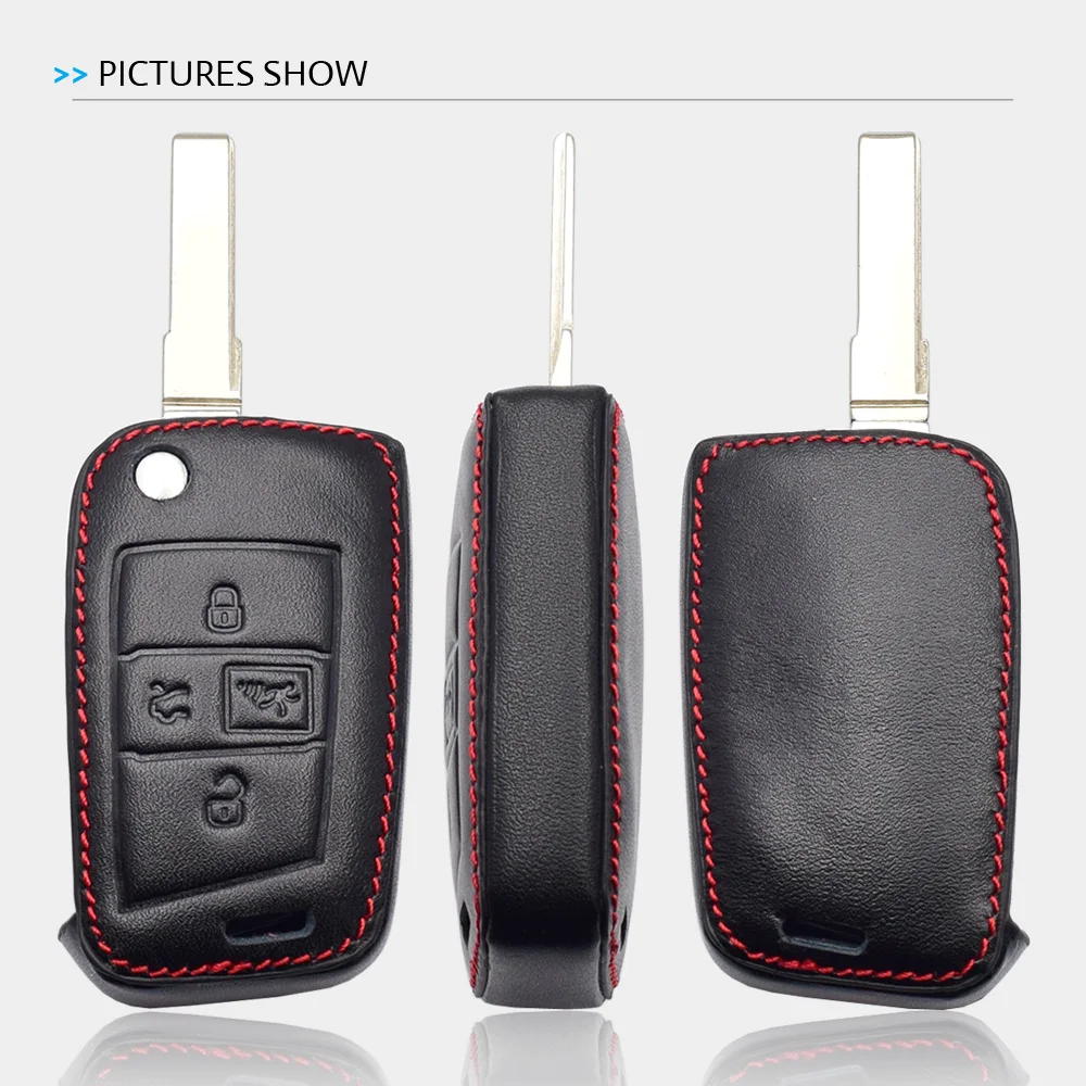 Real Leather Car Key Case For VW Volkswagen MK7 Golf 7 GTI 2017 2018 4 Buttons Folding Remote Fob Cover Keychain Protector Bag