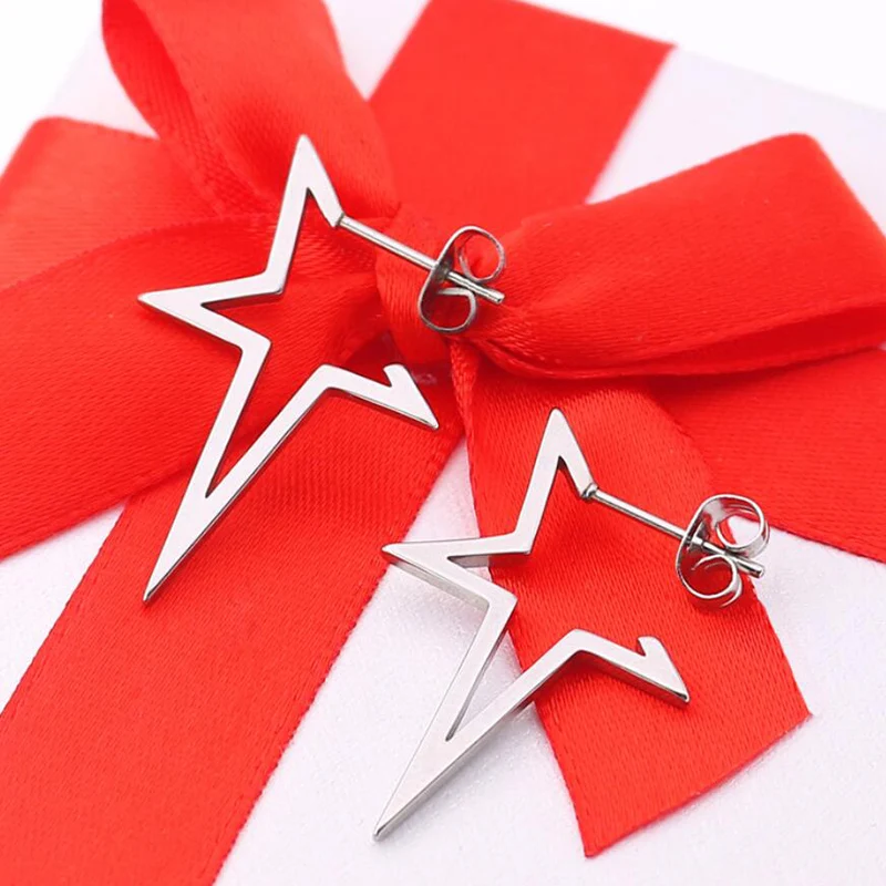 2024 New Star Earings Punk Stud Earrings Stainless Steel Everyday Teen Jewelry Pentagram Earing for Women Wholesale Oorbellen
