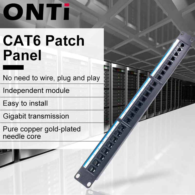 Panel de conexión CAT6 para gabinete, adaptador de Cable de red RJ45, marco de distribución Modular Keystone Jack, 19in 1U, 24 puertos