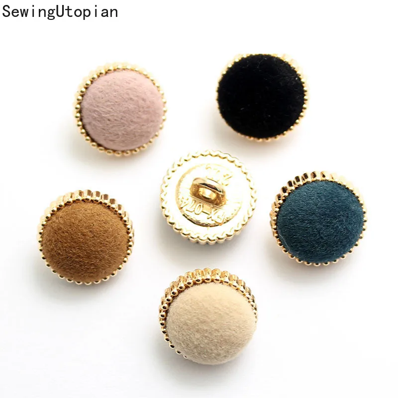 10PCS Mushroom Shaped Wrapped Cloth Metal Buttons Color Velveteen Wrapped Cloth Button Children's Shirt Sweater Button 13mm