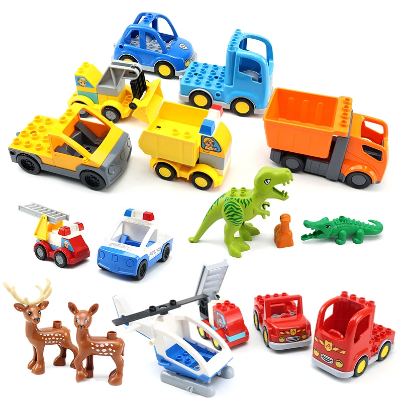 Motorcycle Forklift Tractor Police Airplane Sports Car Fire Truck Big Size Building Blocks DIY City Construction Bricks Toys