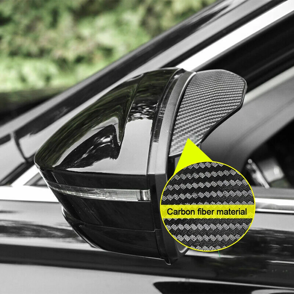 

2x Universal Car Carbon Fiber Black Side Mirror Rain Visor Guard Cover Eyebrow Waterproof Sun Shade Snow Shield Car Accessorie