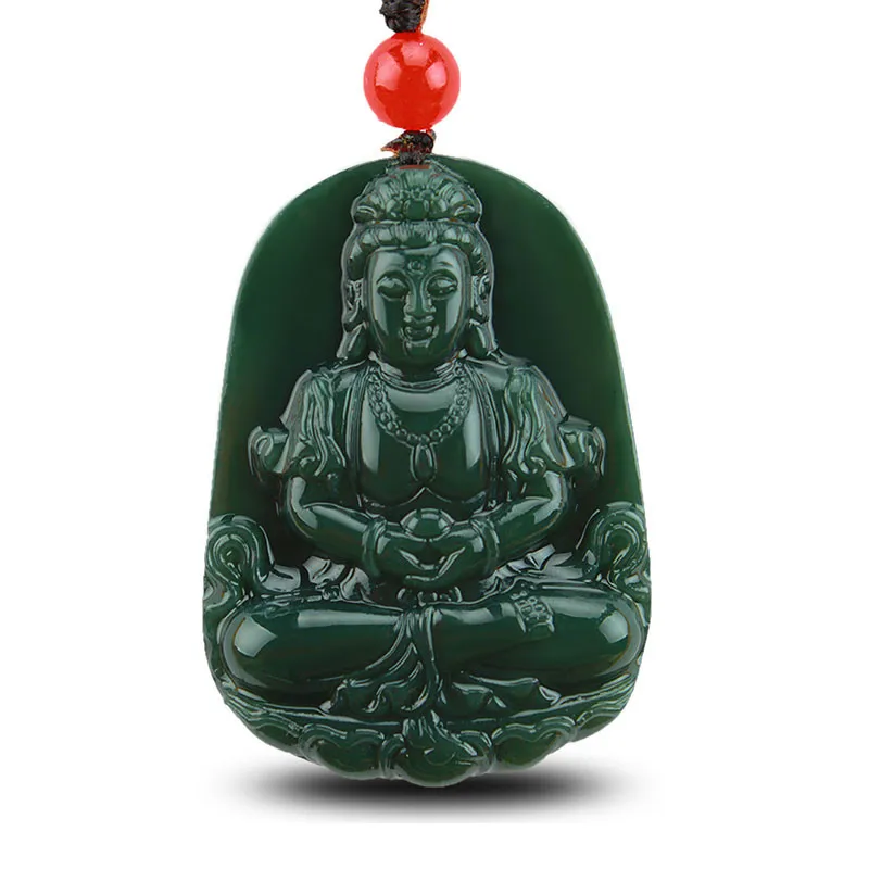 

Natural Green Hetian Jade Guanyin Pendant Necklace Men Women Fashion Charms Jades Stone Guan Yin Amulet Gifts Jewelry Accessorie