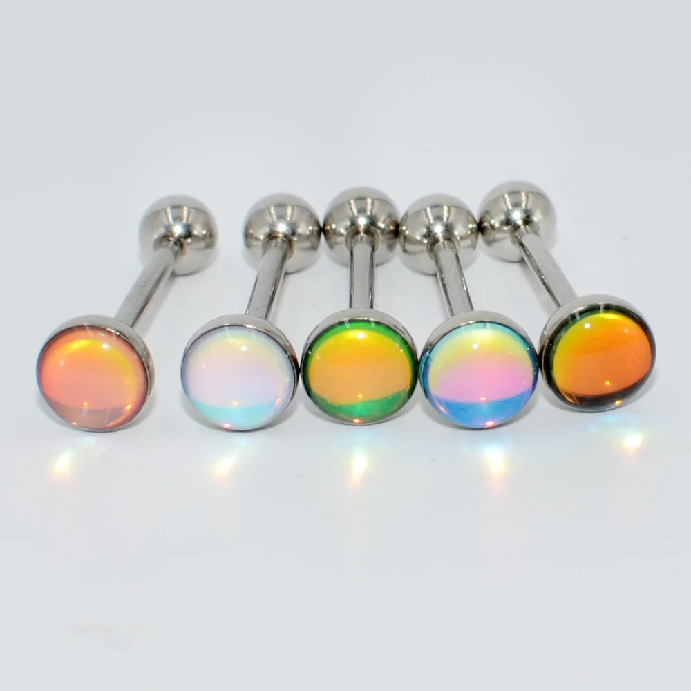 1PC Surgical Steel Tongue Barbell Ring Tongue Piercing Tongue Rings Flash Film Bling Bling Helix Stud New Body Piercing Jewelry