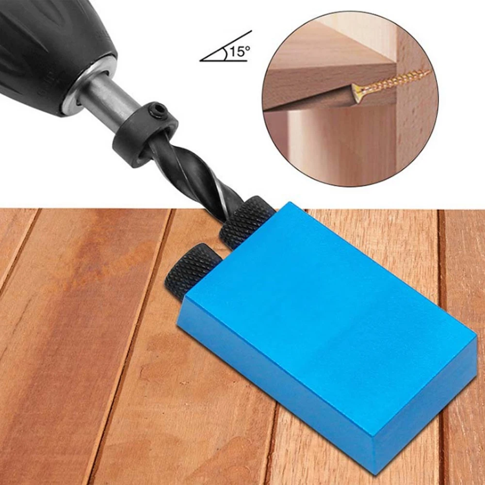 Localizzatore di fori obliqui per legno punte da trapano Kit di maschere per fori tascabili guida per trapano ad angolo di 15 gradi Set di perforatrici strumenti di carpenteria fai-da-te