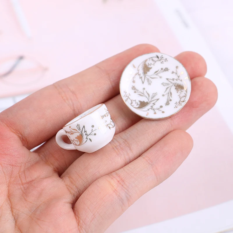 1Set 1/12 Ceramic Tea Cup Dollhouse Miniature Tableware Cup & Saucer Decoration Kitchen Decoration Doll House Accessories