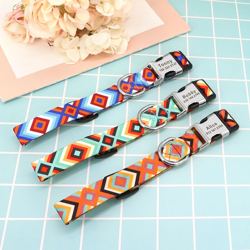 Personalized Nylon Dog Collar Customized Pet Collar Engraved ID Tag Nameplate Buckle for Small Medium Large Dogs Pitbull Pug