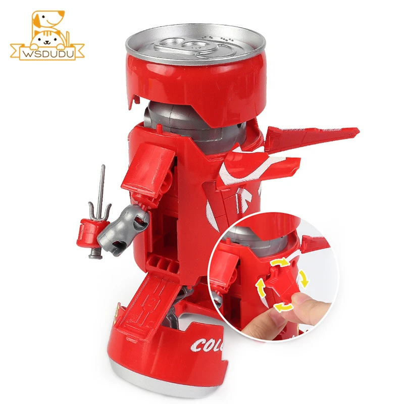 Cool Beverage Can Transform Warrior Robot Figurine Transformation Cartoon KO Battle Action Figure Toy Drink Tin Model Kids Gifts