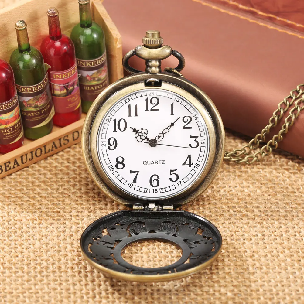 Reloj de bolsillo de cuarzo para hombre y mujer, accesorio con diseño de flores antiguas, de bronce, cazador hueco, Retro, Vintage, joyería exquisita para mujer, colgante, regalos