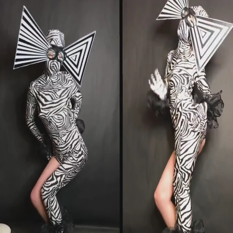 

Nightclub Party Sexy Zebra Sparkling Crystals Stones Jumpsuit Celebrate Singer DJ DS Gogo Performance cosplay costume