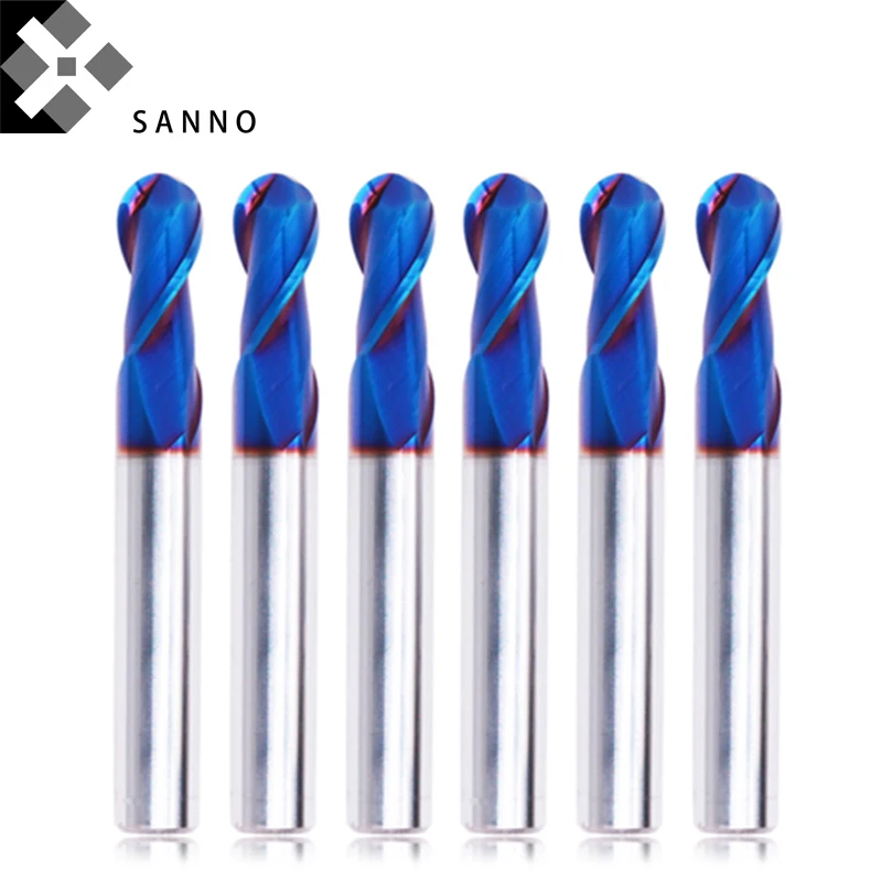 

Tungsten steel ball nose end mill nano coating HRC65 R0.5-R10 solid carbide cnc milling cutter 2 flute R ball head cutting tool