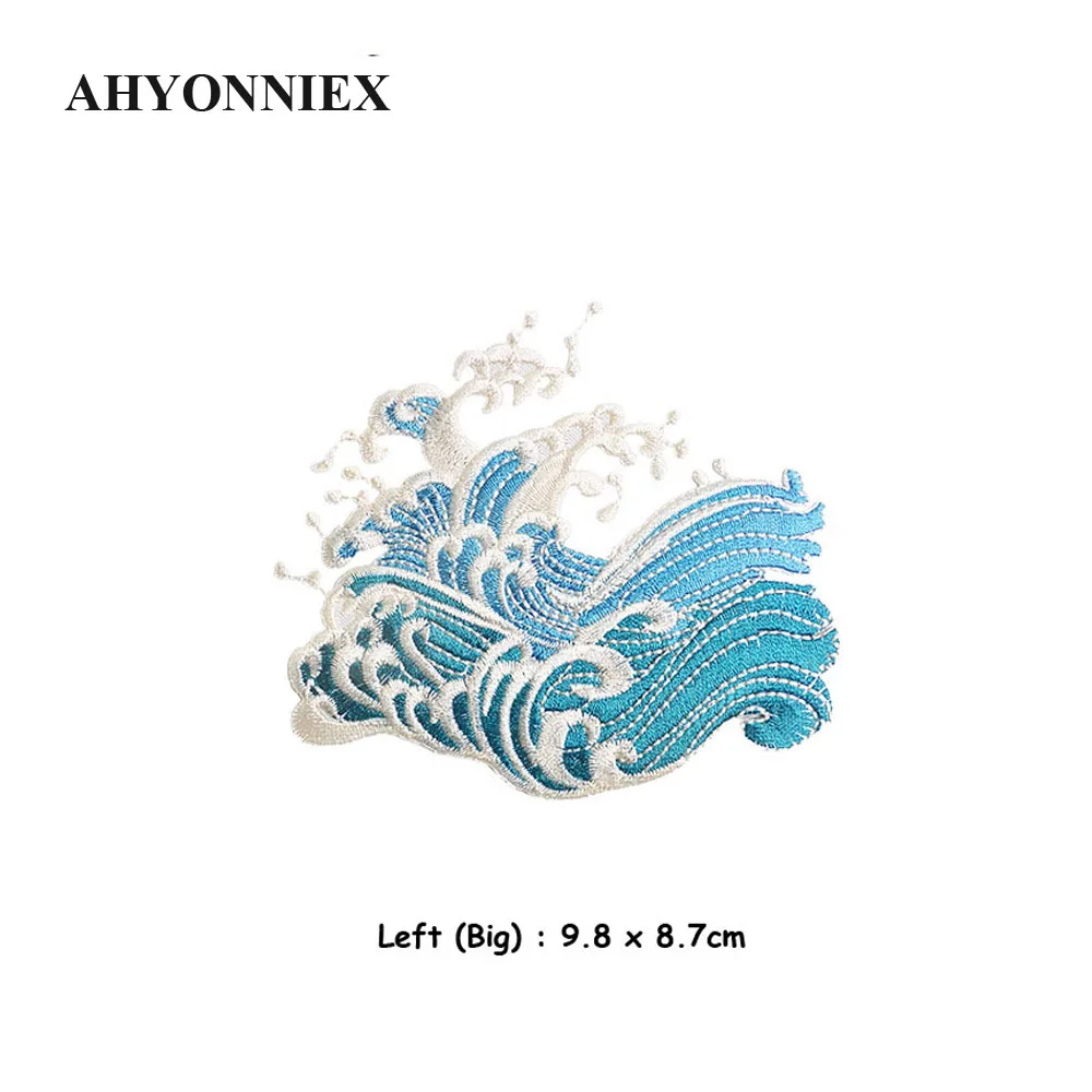 AHYONNIEX Blue Sea Spray Embroidery Repair Patches Bag Jacket Jeans Strip Iron On Patches for Clothes Pairs Glue Sticker