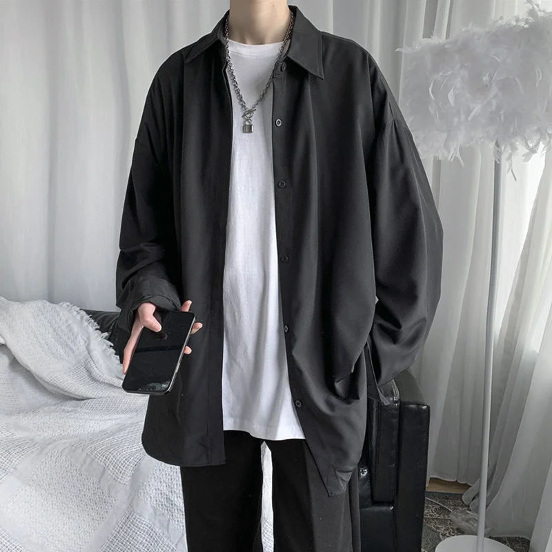 

Summer drape ice silk shirt men's long-sleeved sunscreen jacket loose large size Korean trendy handsome unisex elegant blouse